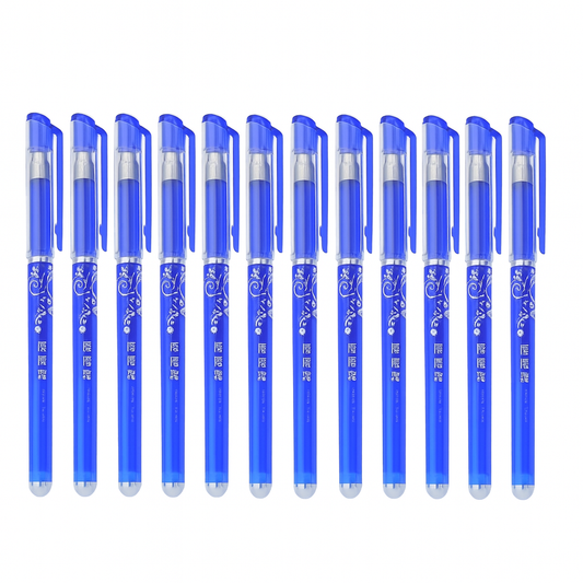 Ink Spot® Premium Blue Erasable Ball Pen Pack of 12 | Smooth Writing | Long-Lasting Ink | Office & School