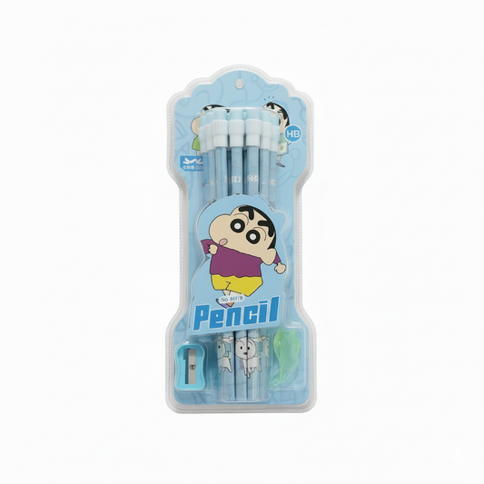Ink Spot® Cute Shinchan Pencil Set for Kids – HB Pencils with Eraser & Sharpener | Cartoon Stationery Set for School, Drawing & Writing | Pack of 12 pencil with 1 sharpener and 1 eraser
