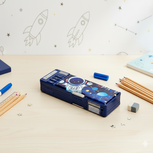 Ink Spot® "Space Astronaut Multi-Functional Pencil Box with Calculator, Sharpener, Storage Compartments for Kids and Students