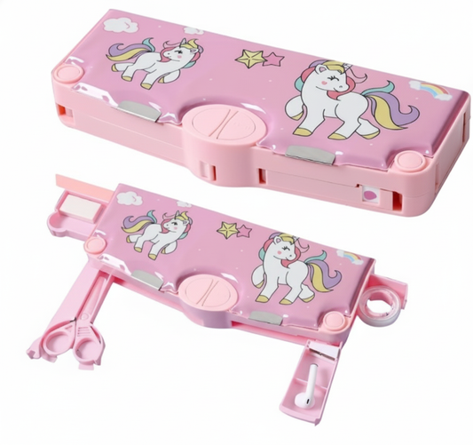 Ink Spot® Unicorn Multifunctional Pencil Box for Kids, Unicorn Theme Pencil Case, Magnetic Pencil Box,Pop up Pencil Box with Buttons, Unicorn Theme Return Gifts for Kids,Boys & Girls