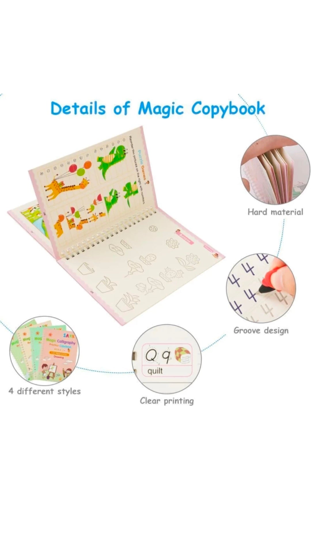 Sank Magic Reusable Practice Copybook Set for Kids with Magic Pen for Preschool Handwriting, Drawing, Numbers, and Alphabet.
