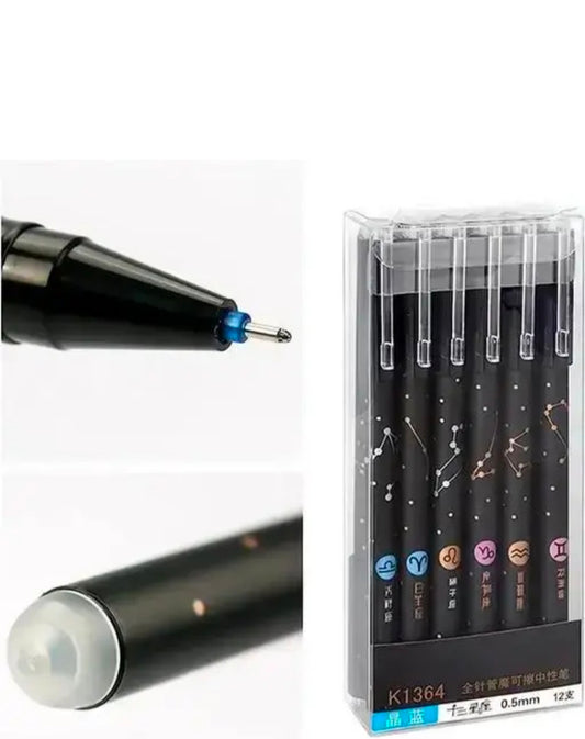 Ink Spot® "Set of 12 Black Gel Ink Pens with Zodiac Constellation Design for Smooth Writing Experience"