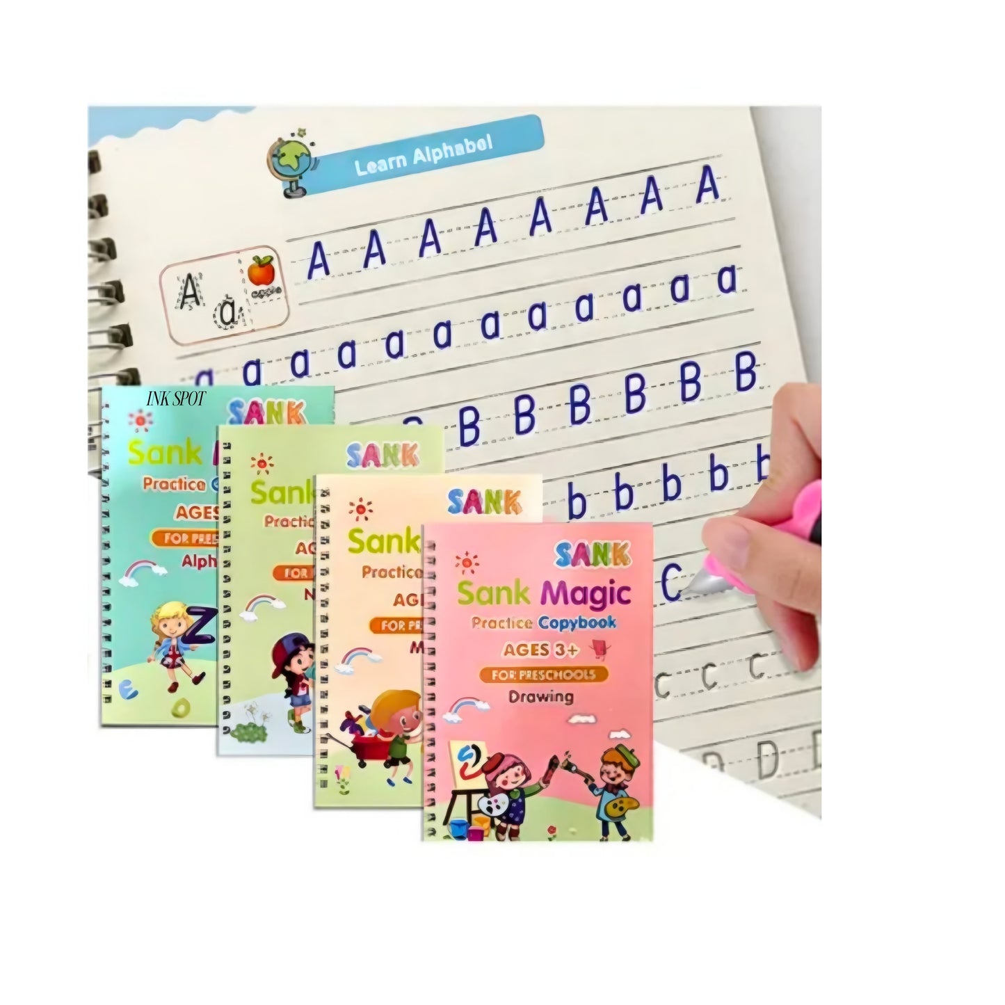 Sank Magic Reusable Practice Copybook Set for Kids with Magic Pen for Preschool Handwriting, Drawing, Numbers, and Alphabet.