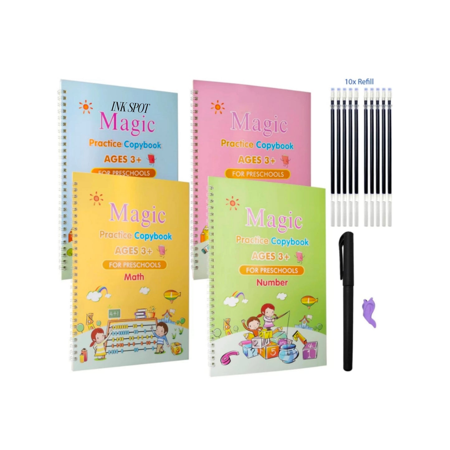 Sank Magic Reusable Practice Copybook Set for Kids with Magic Pen for Preschool Handwriting, Drawing, Numbers, and Alphabet.