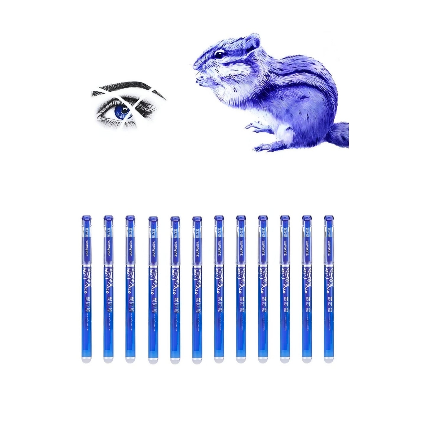 Ink Spot® Premium Blue Erasable Ball Pen Pack of 12 | Smooth Writing | Long-Lasting Ink | Office & School