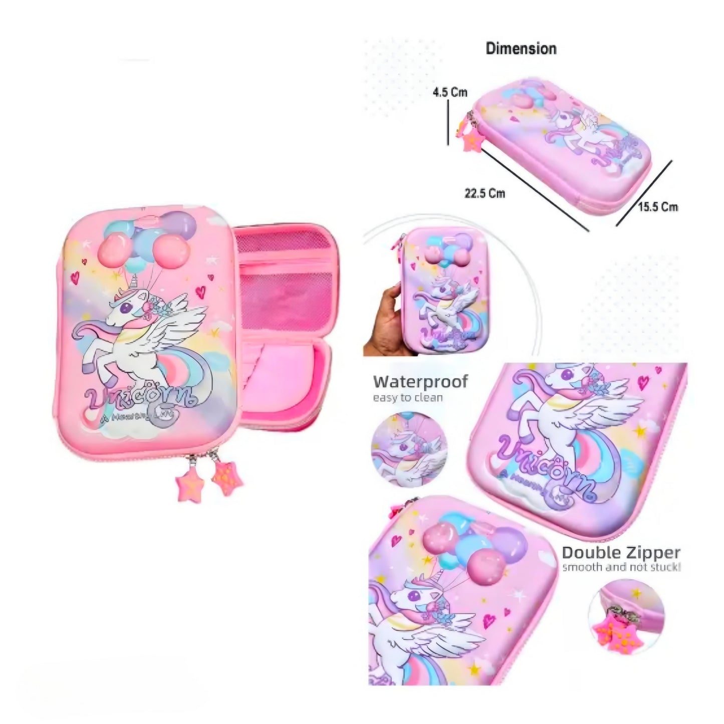 Ink Spot® Magical Unicorn 3D Embossed Hardtop Pencil Case for Girls | Large Capacity School Supply Organizer Box