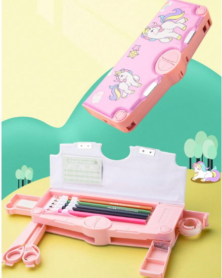 Ink Spot® Unicorn Multifunctional Pencil Box for Kids, Unicorn Theme Pencil Case, Magnetic Pencil Box,Pop up Pencil Box with Buttons, Unicorn Theme Return Gifts for Kids,Boys & Girls