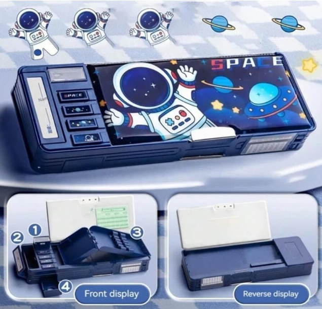 Ink Spot® "Space Astronaut Multi-Functional Pencil Box with Calculator, Sharpener, Storage Compartments for Kids and Students