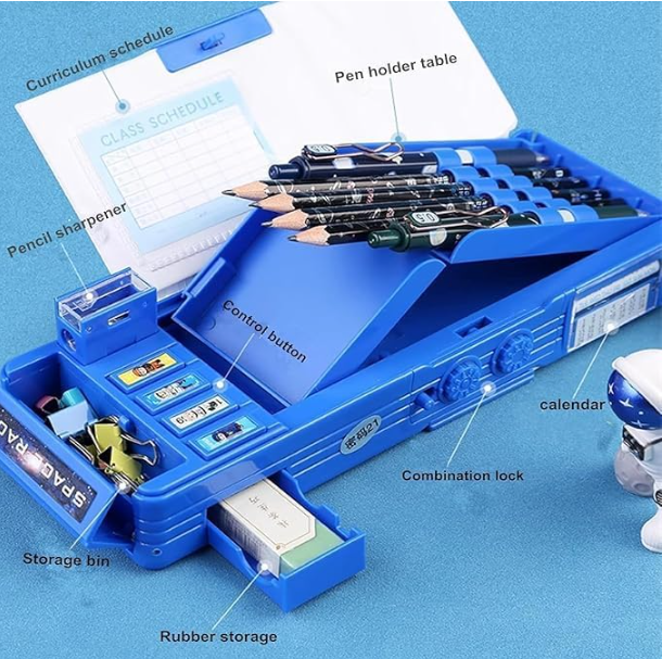 Ink Spot® "Space Astronaut Multi-Functional Pencil Box with Calculator, Sharpener, Storage Compartments for Kids and Students