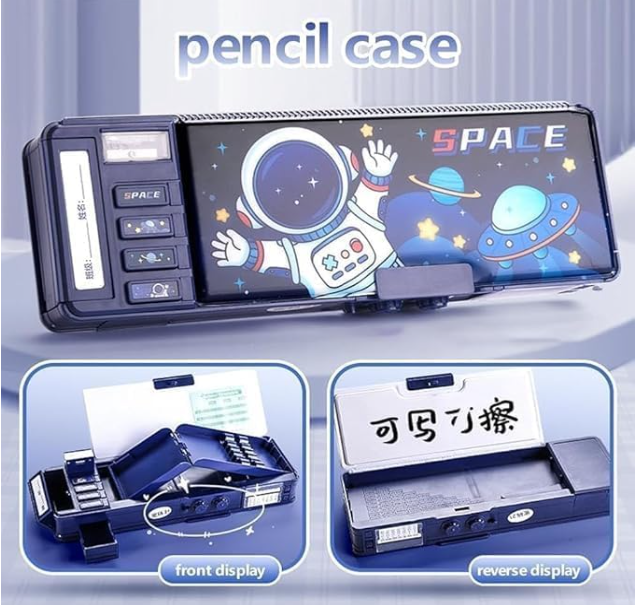 Ink Spot® "Space Astronaut Multi-Functional Pencil Box with Calculator, Sharpener, Storage Compartments for Kids and Students