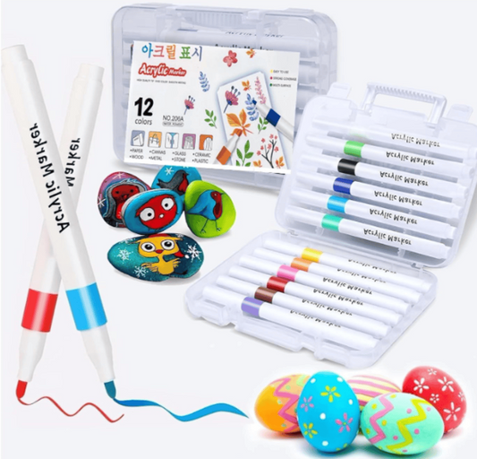 Ink Spot® 12 Shades Acrylic Markers Acrylic Paint Pens Set Non Toxic Acrylic Paint Markers Ideal for Mandala Art Doodling Drawing Sketching, Colouring & Shading Pens for Painting