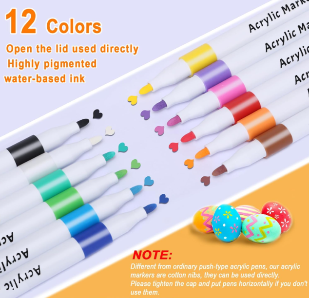 Ink Spot® 12 Shades Acrylic Markers Acrylic Paint Pens Set Non Toxic Acrylic Paint Markers Ideal for Mandala Art Doodling Drawing Sketching, Colouring & Shading Pens for Painting