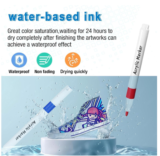 Ink Spot® 12 Shades Acrylic Markers Acrylic Paint Pens Set Non Toxic Acrylic Paint Markers Ideal for Mandala Art Doodling Drawing Sketching, Colouring & Shading Pens for Painting