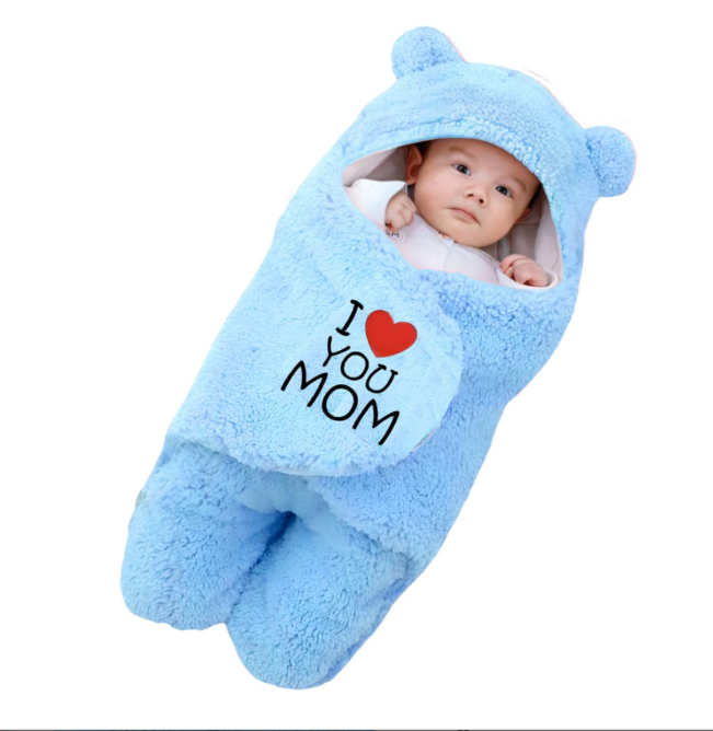 Cute Baby Fleece Sleeping Bag – Pink Bear Design | Soft Newborn Wrap Blanket with ‘I Love You Dad’ Print | Winter Baby Sleeping Sack for Boys & Girls