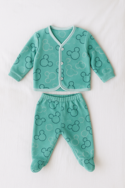 INK SPOT® Baby Fleece Winter Suit Set | Soft Warm Full Sleeves Pajama & Top Set for Newborn Boys & Girls | Cozy Cartoon Print Nightwear for Infants (0–12 Months)