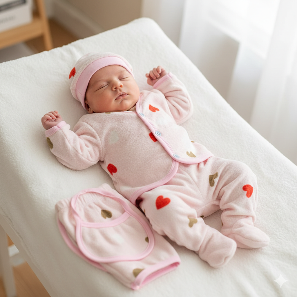 Inkspot® 5-Piece Premium Soft Cotton Newborn Baby Essential Clothing Set | Complete Layette Suit for Infants | Includes Side-Tie Shirt, Footed Pants, Cap, Anti-Scratch Mittens & Bib | All-in-One Hospital Coming Home Gift Set (0-9 Months)