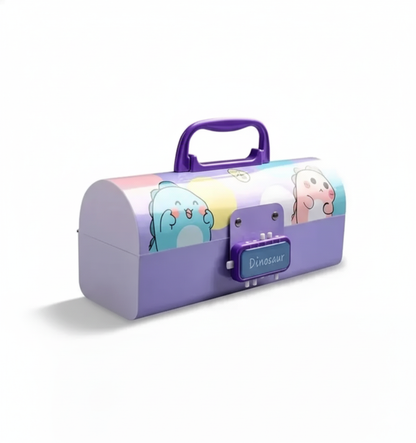 Ink Spot® Dino Adventure Geometry Set | Complete Mathematical Instruments Box with Durable Carry Case & Handle | Fun Dinosaur Theme School Supplies Kit for Kids, Students (Purple)