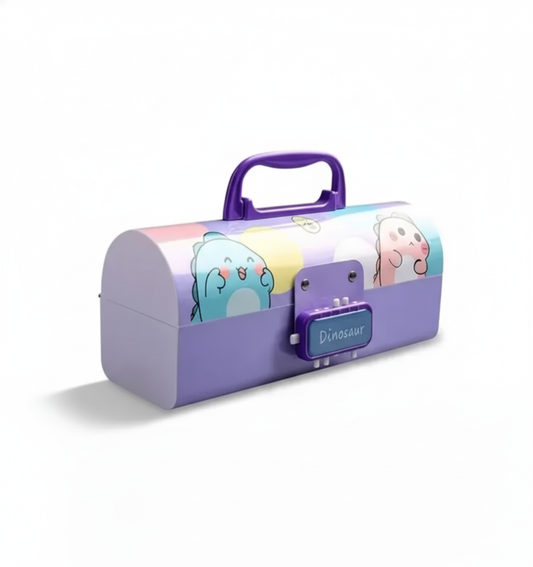 Ink Spot® Dino Adventure Geometry Set | Complete Mathematical Instruments Box with Durable Carry Case & Handle | Fun Dinosaur Theme School Supplies Kit for Kids, Students (Purple)