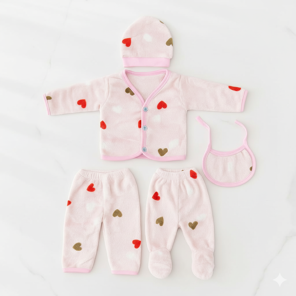 Inkspot® 5-Piece Premium Soft Cotton Newborn Baby Essential Clothing Set | Complete Layette Suit for Infants | Includes Side-Tie Shirt, Footed Pants, Cap, Anti-Scratch Mittens & Bib | All-in-One Hospital Coming Home Gift Set (0-9 Months)