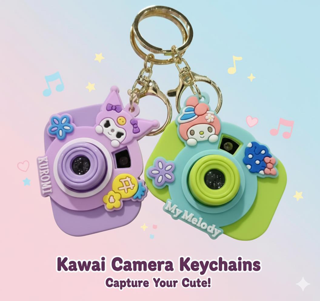 Inkspot® Cute Cartoon Camera Keychain | Kuromi & My Melody Character Keyring for Girls, Kids & Gift Purpose Pack of 4