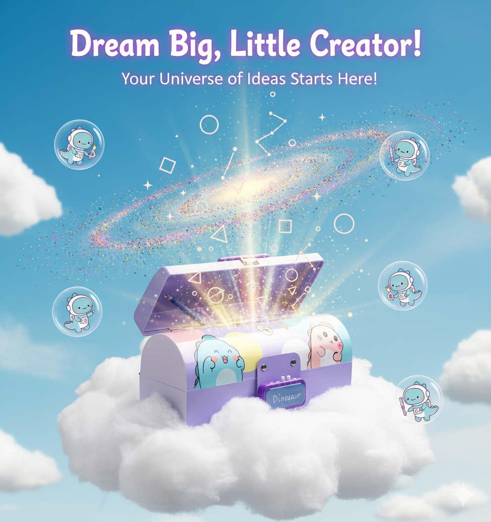 Ink Spot® Dino Adventure Geometry Set | Complete Mathematical Instruments Box with Durable Carry Case & Handle | Fun Dinosaur Theme School Supplies Kit for Kids, Students (Purple)