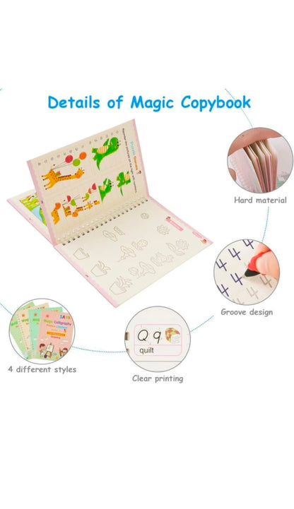 Sank Magic Reusable Practice Copybook Set for Kids with Magic Pen for Preschool Handwriting, Drawing, Numbers, and Alphabet.