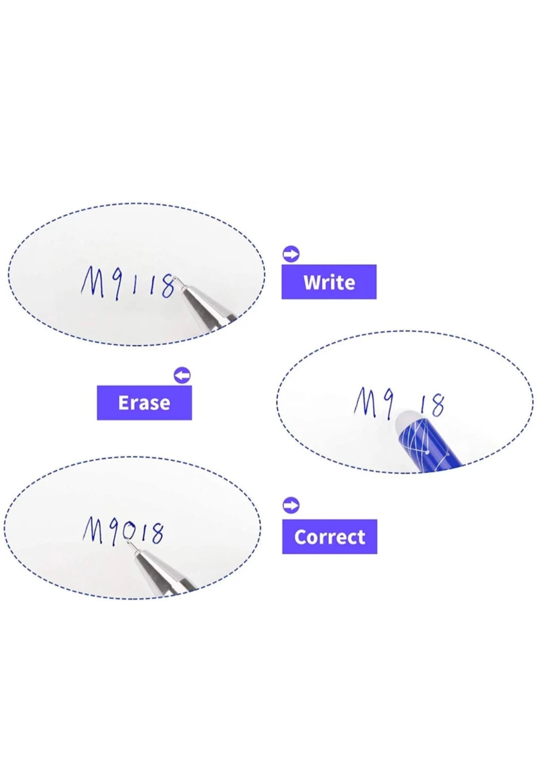 Ink Spot® Premium Blue Erasable Ball Pen Pack of 12 | Smooth Writing | Long-Lasting Ink | Office & School