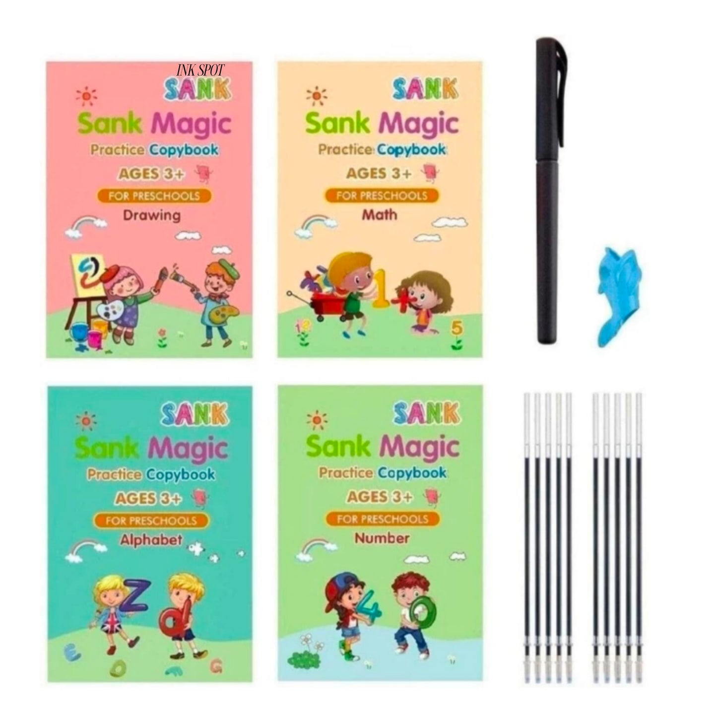 Sank Magic Reusable Practice Copybook Set for Kids with Magic Pen for Preschool Handwriting, Drawing, Numbers, and Alphabet.