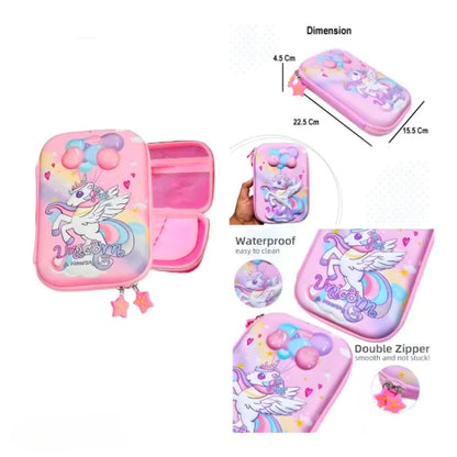 Ink Spot® Magical Unicorn 3D Embossed Hardtop Pencil Case for Girls | Large Capacity School Supply Organizer Box