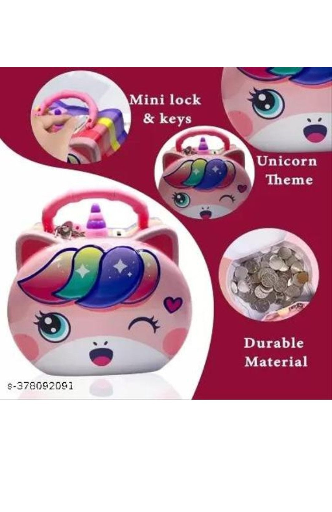 Ink Spot® Cute Unicorn Shaped Piggy Bank for Kids, Money Saving Coin Box with Rainbow Design