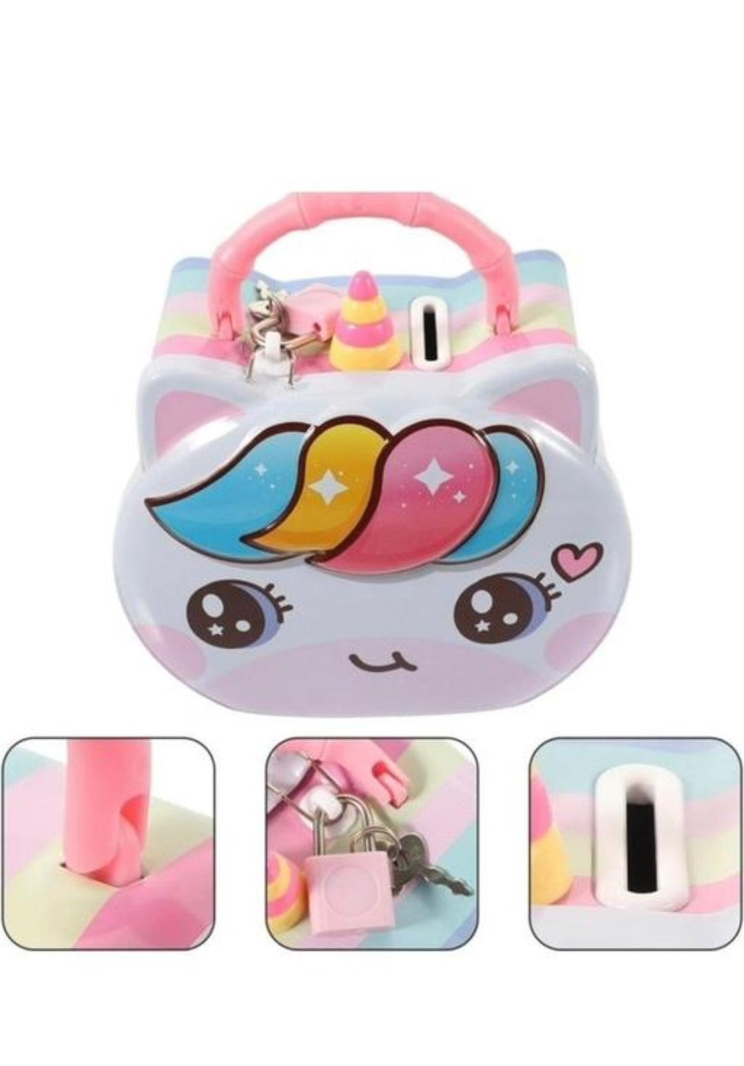 Ink Spot® Cute Unicorn Shaped Piggy Bank for Kids, Money Saving Coin Box with Rainbow Design