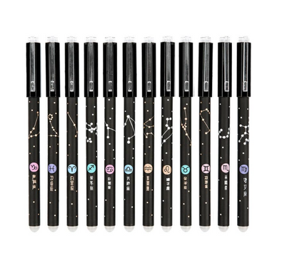 Ink Spot® "Set of 12 Black Gel Ink Pens with Zodiac Constellation Design for Smooth Writing Experience"