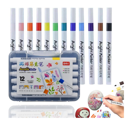 Ink Spot® 12 Shades Acrylic Markers Acrylic Paint Pens Set Non Toxic Acrylic Paint Markers Ideal for Mandala Art Doodling Drawing Sketching, Colouring & Shading Pens for Painting
