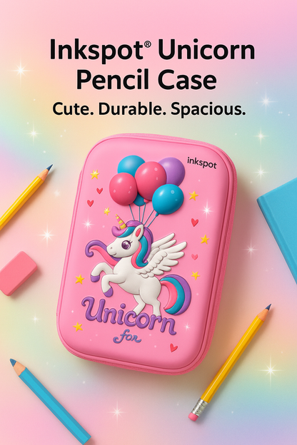 Ink Spot® Magical Unicorn 3D Embossed Hardtop Pencil Case for Girls | Large Capacity School Supply Organizer Box
