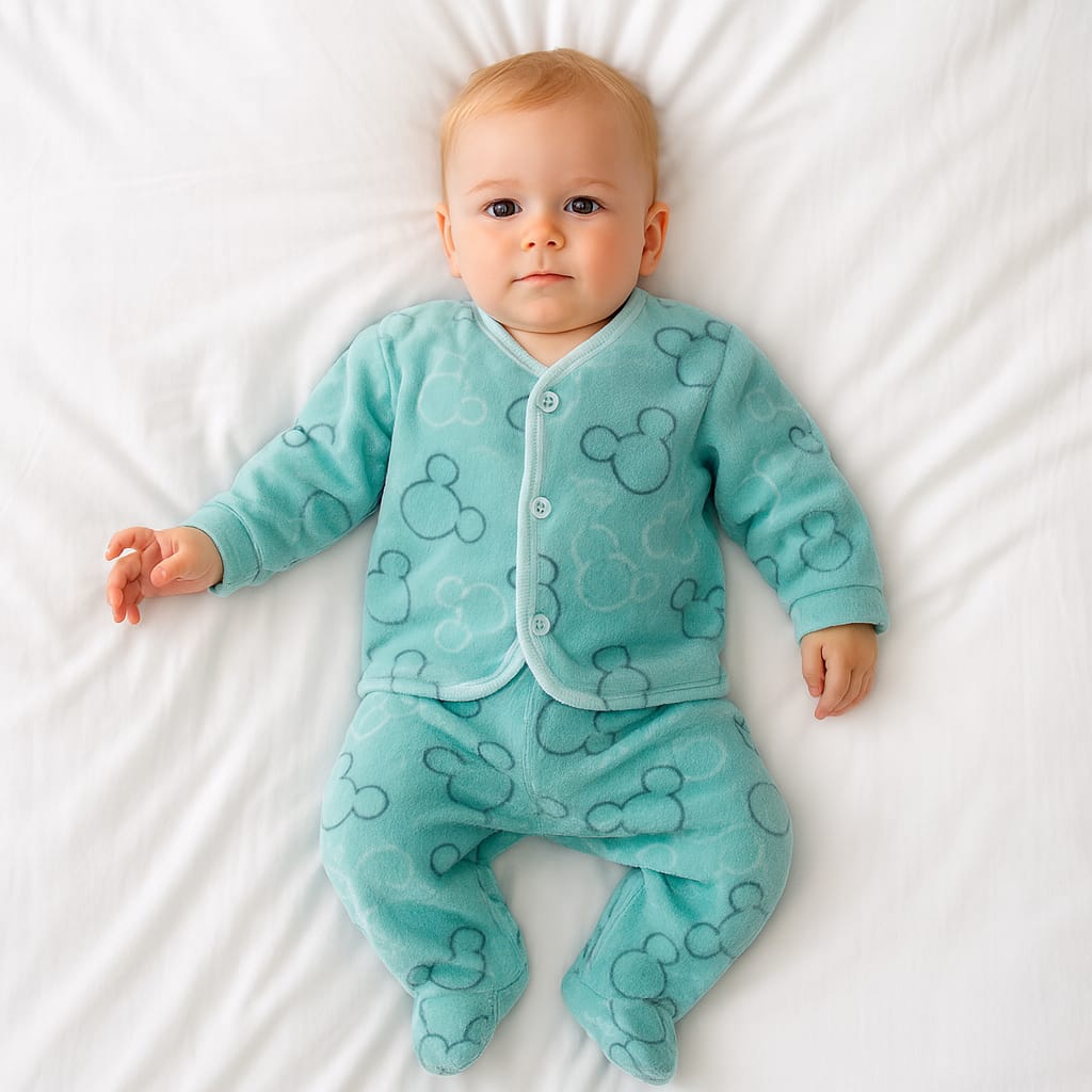 INK SPOT® Baby Fleece Winter Suit Set | Soft Warm Full Sleeves Pajama & Top Set for Newborn Boys & Girls | Cozy Cartoon Print Nightwear for Infants (0–12 Months)