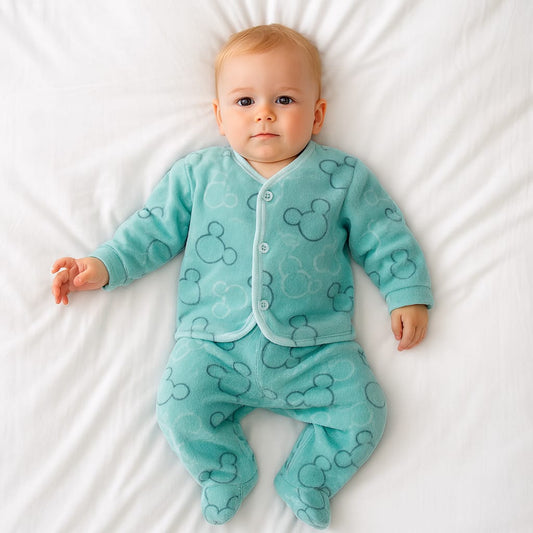 INK SPOT® Baby Fleece Winter Suit Set | Soft Warm Full Sleeves Pajama & Top Set for Newborn Boys & Girls | Cozy Cartoon Print Nightwear for Infants (0–12 Months)